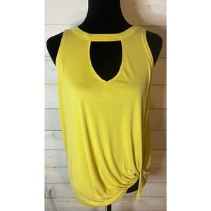 She & Sky Mustard Yellow Knit Top Draped Womens Shirt Tank SZ M